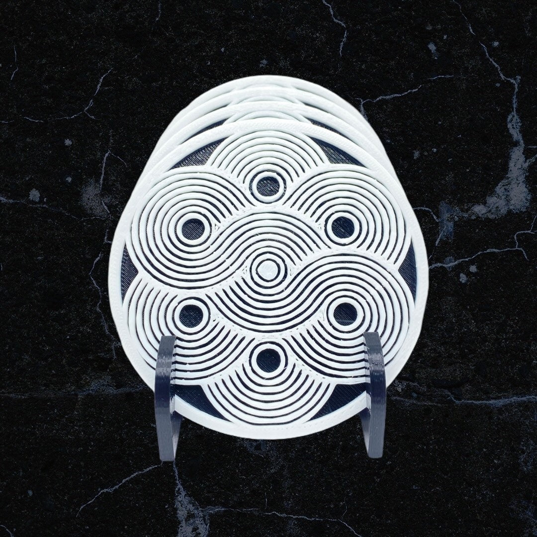 3D Printed Lost In The Waves Style Drink Coaster/Set of 4 with Free Holder/Custom Color Options