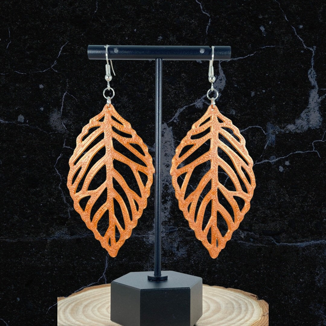 3D Printed Leaf Earrings Custom Colors