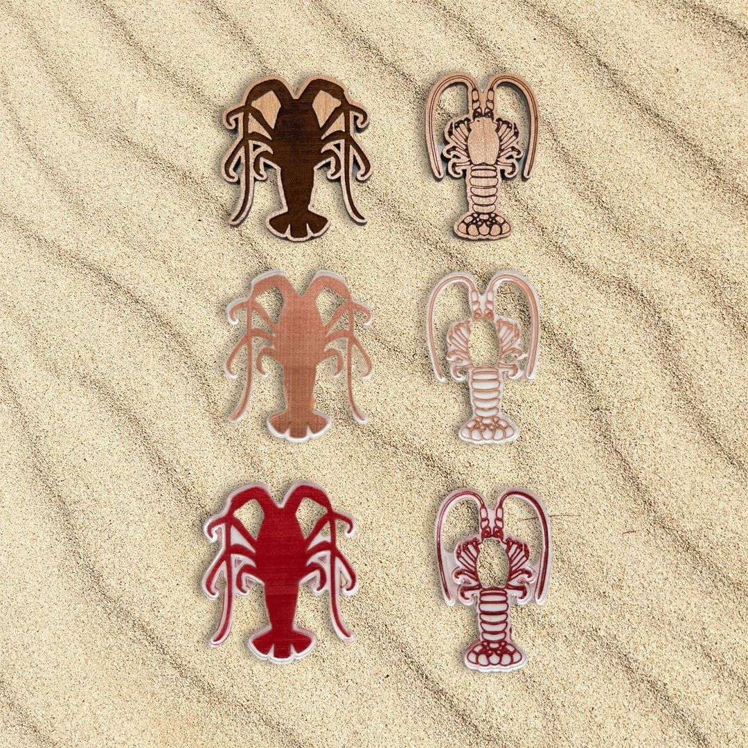 Florida Spiny Lobster Accessory Laser Cut & Engraved/set of 4/Choose Natural Wood or Clear Acrylic available with 21 hand painted colors