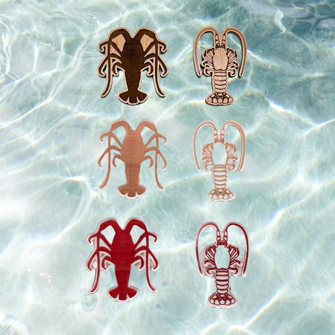 Florida Spiny Lobster Accessory Laser Cut & Engraved/set of 4/Choose Natural Wood or Clear Acrylic available with 21 hand painted colors