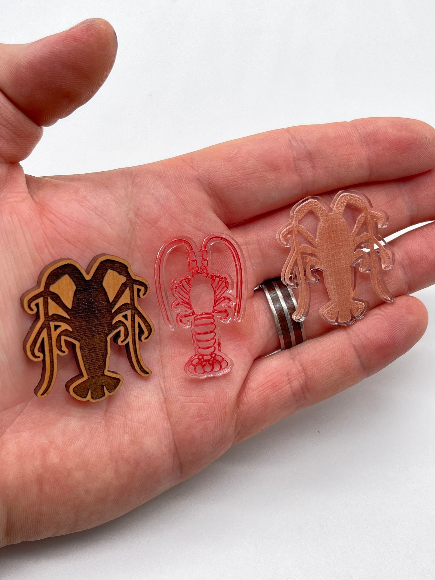 Florida Spiny Lobster Accessory Laser Cut & Engraved/set of 4/Choose Natural Wood or Clear Acrylic available with 21 hand painted colors