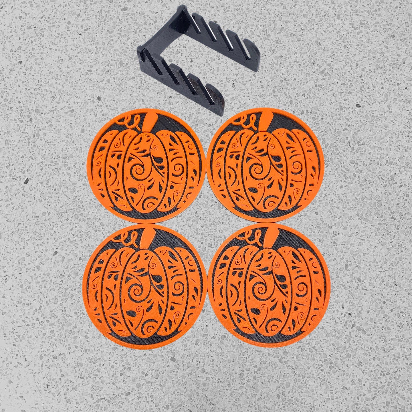 3D Printed Fall Harvest Pumpkin Style Coaster/Set of 4 with Free Holder/Custom Color Options