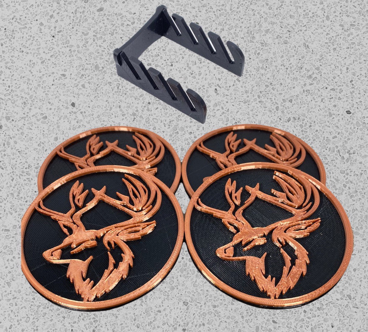3D Printed Deer Head Style Coaster/Set of 4 with Free Holder/Custom Color Options