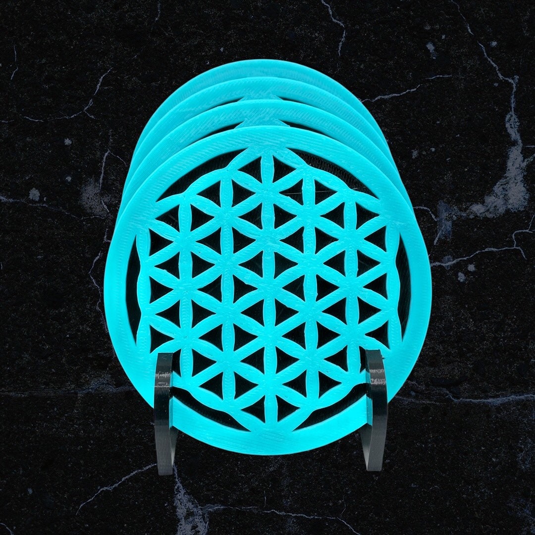 3D Printed Geometric Flower Of Life Style Coaster/Set of 4 with Free Holder/Custom Color Options