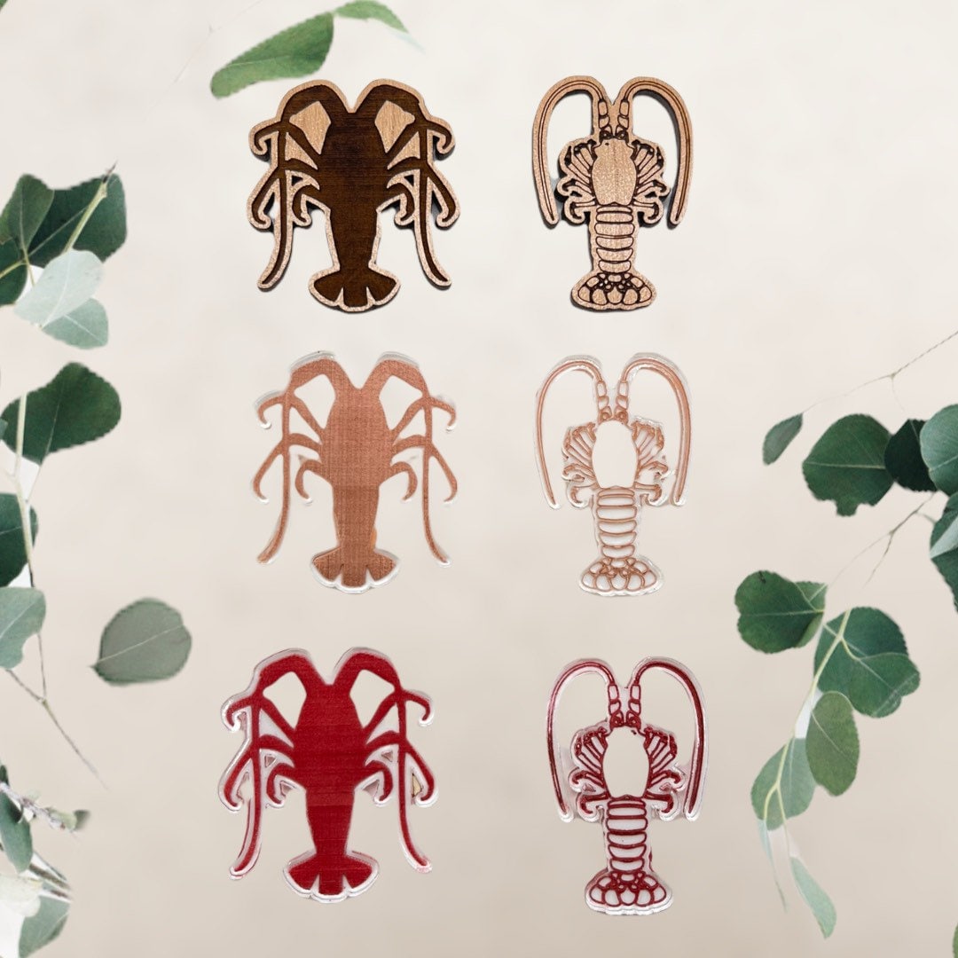 Florida Spiny Lobster Accessory Laser Cut & Engraved/set of 4/Choose Natural Wood or Clear Acrylic available with 21 hand painted colors