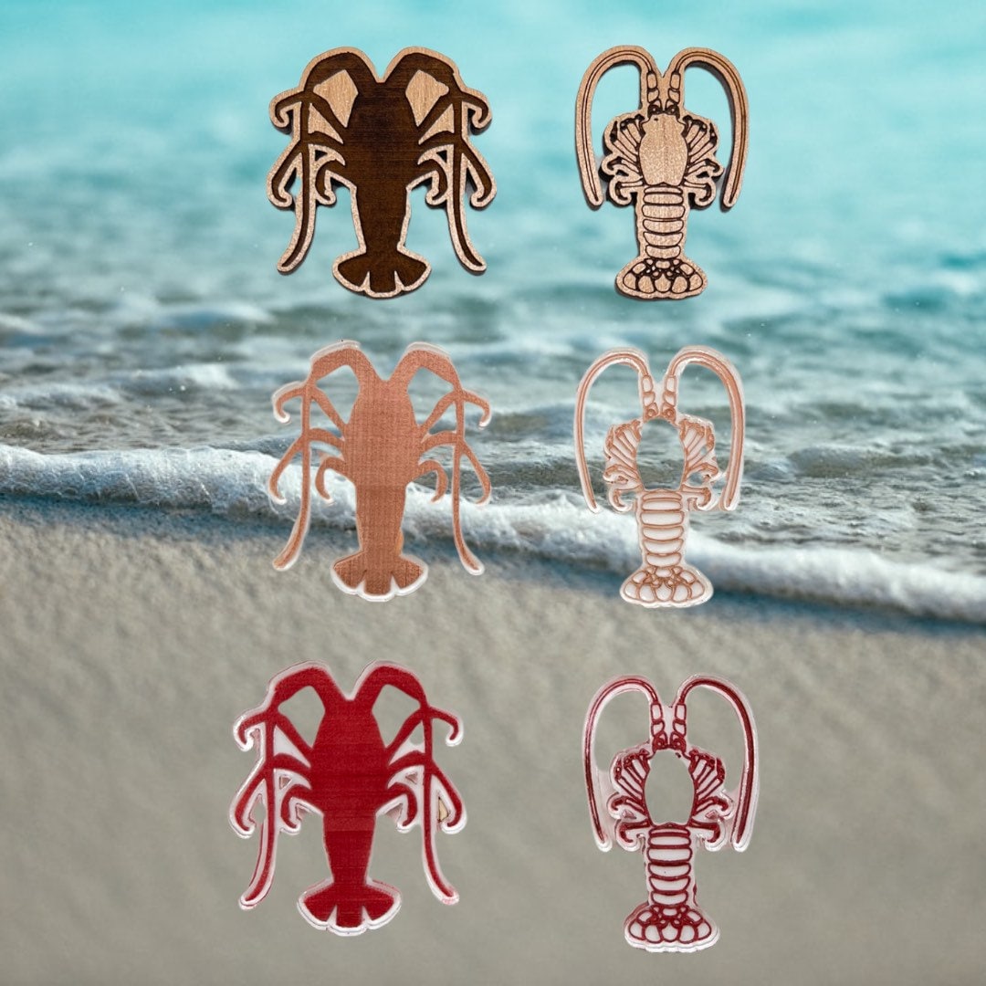 Florida Spiny Lobster Accessory Laser Cut & Engraved/set of 4/Choose Natural Wood or Clear Acrylic available with 21 hand painted colors