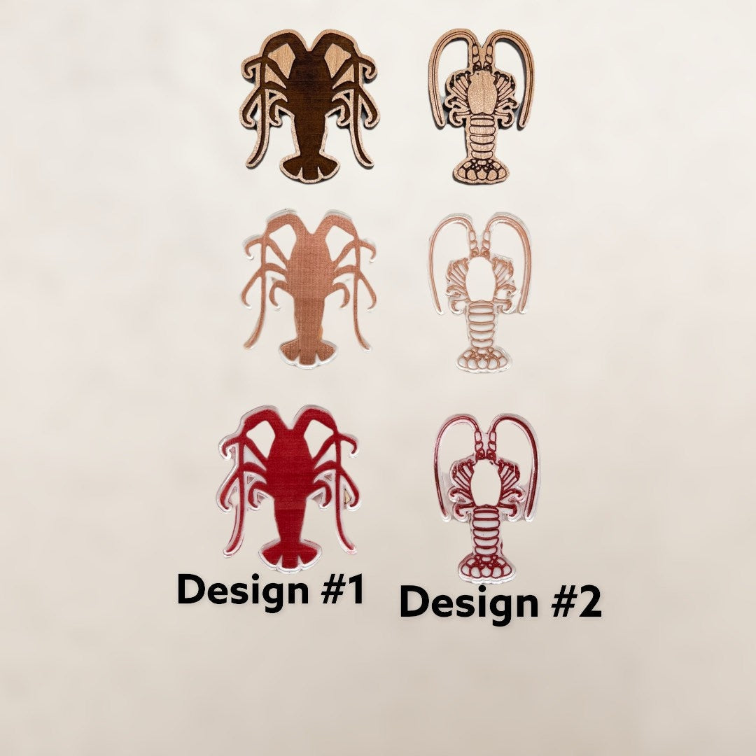 Florida Spiny Lobster Accessory Laser Cut & Engraved/set of 4/Choose Natural Wood or Clear Acrylic available with 21 hand painted colors