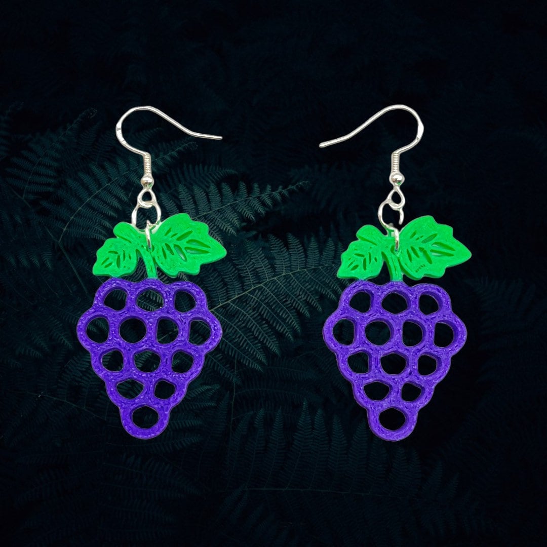 3D Printed Vine Ripened Grape Earrings available in Dual Colors/Fresh Look/Fruit Earrings/Customize