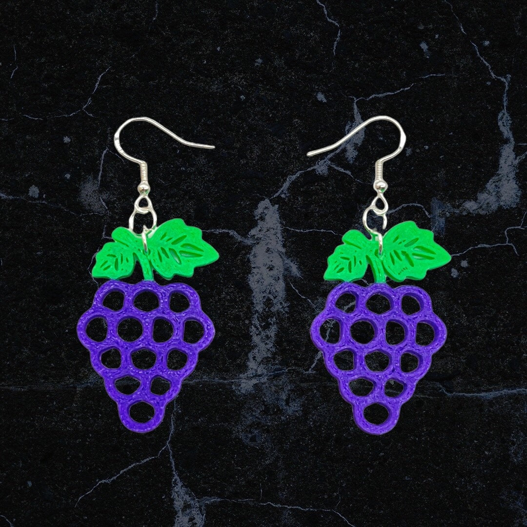 3D Printed Vine Ripened Grape Earrings available in Dual Colors/Fresh Look/Fruit Earrings/Customize