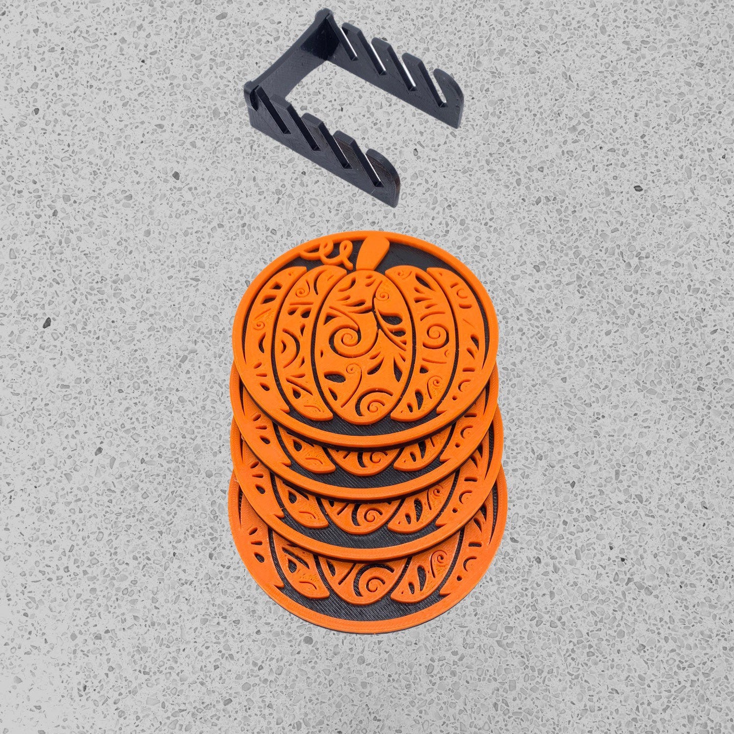 3D Printed Fall Harvest Pumpkin Style Coaster/Set of 4 with Free Holder/Custom Color Options