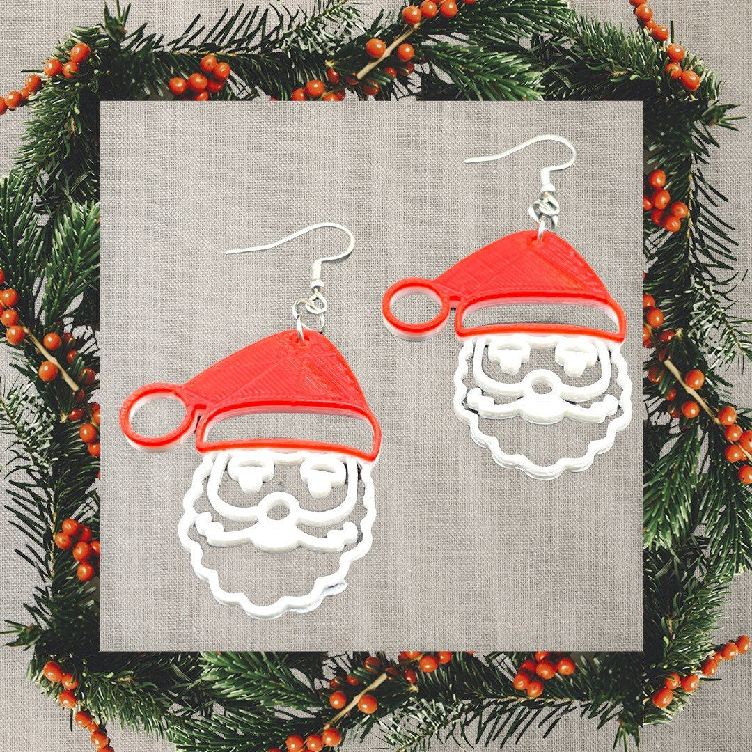 3D Printed Santa Claus Face Earrings/Custom Dual layer Colors/Christmas Earrings /Holiday Earrings