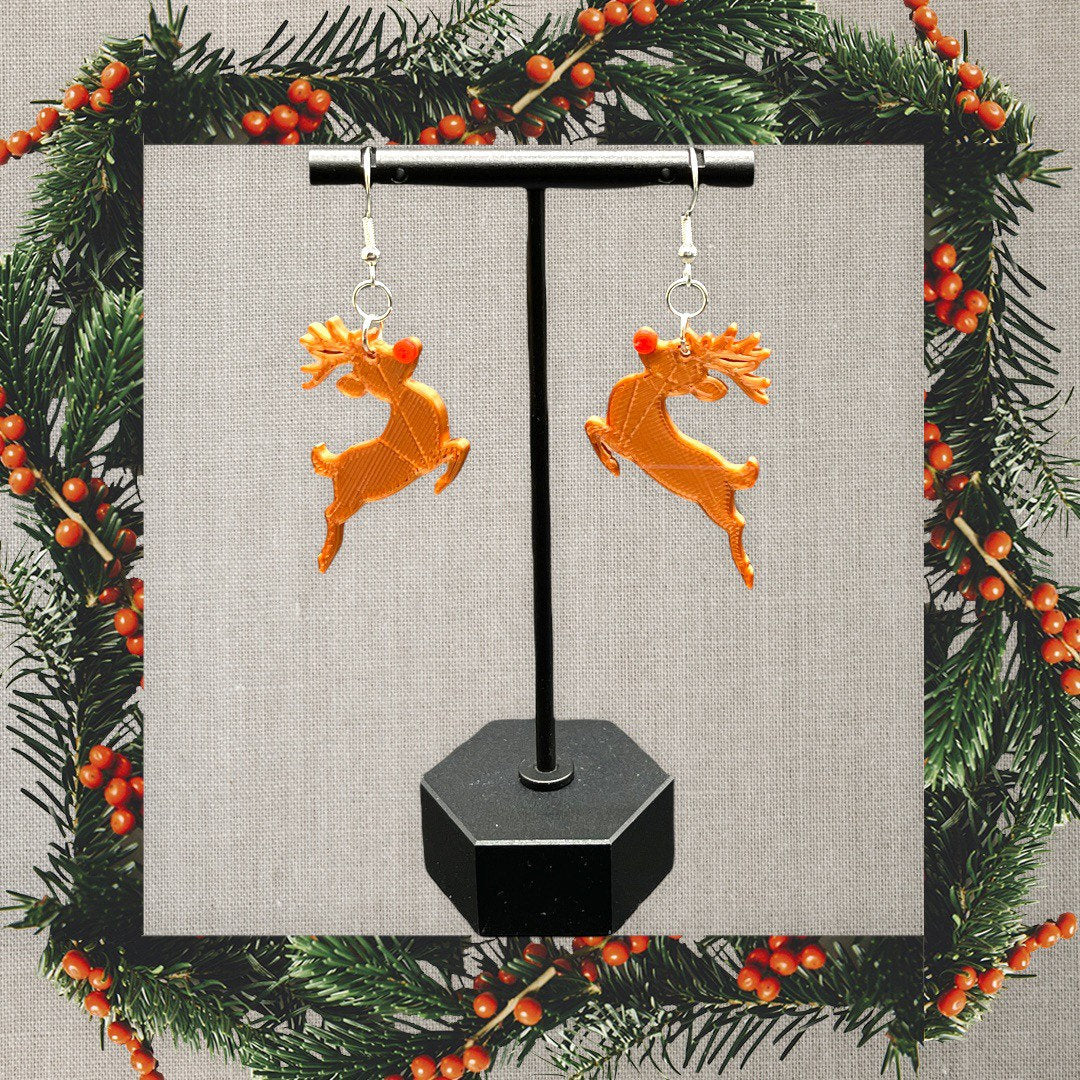 3D Printed Rudolph The Red Nose Reindeer Earrings/Custom Dual layer Colors/Christmas Earrings /Holiday Earrings