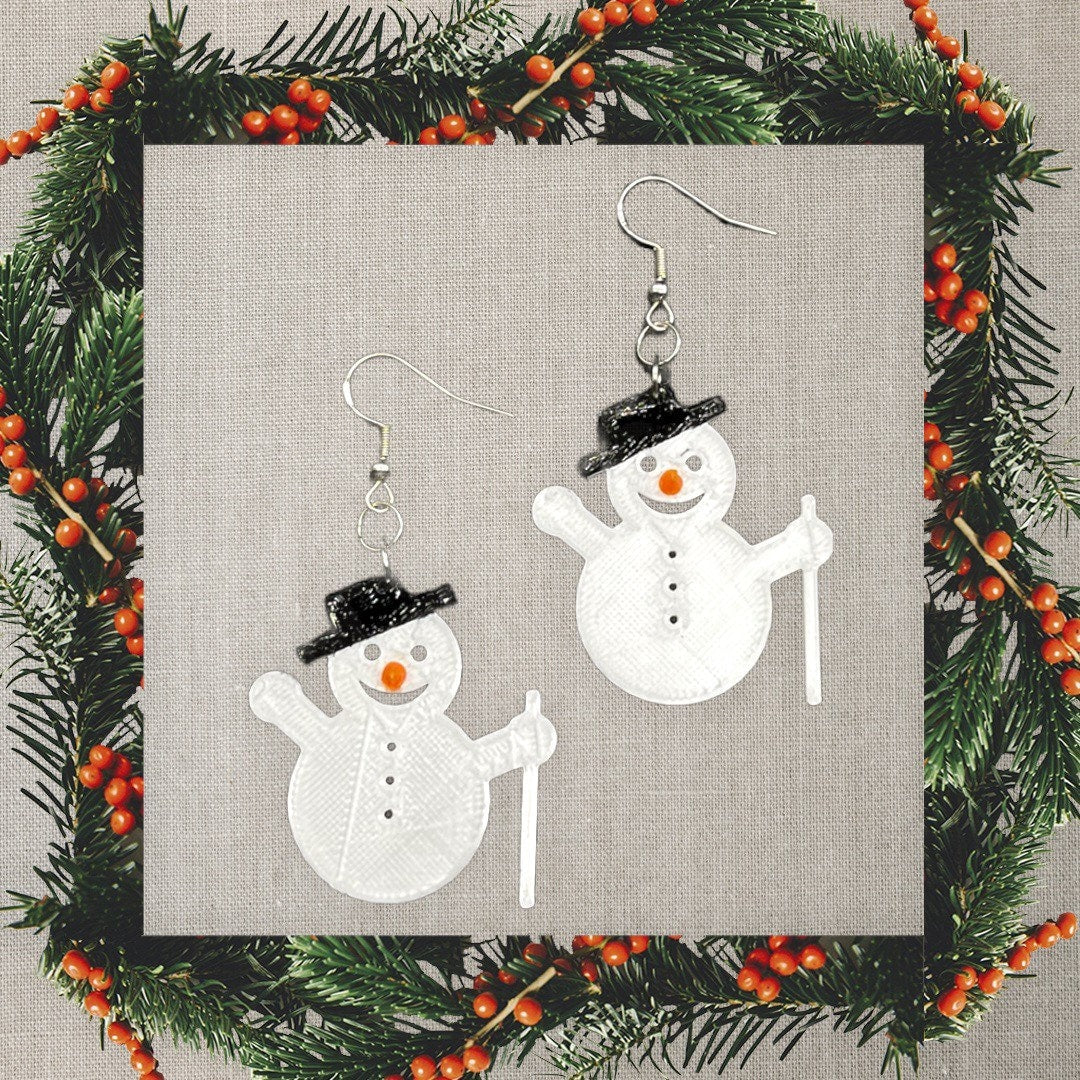 3D Printed Frosty The Snow Man Earrings/Custom Dual layer Colors/Christmas Earrings /Holiday Earrings