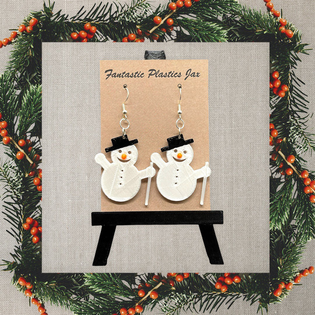 3D Printed Frosty The Snow Man Earrings/Custom Dual layer Colors/Christmas Earrings /Holiday Earrings