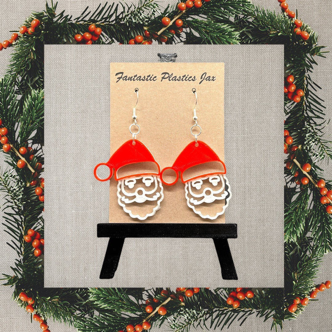 3D Printed Santa Claus Face Earrings/Custom Dual layer Colors/Christmas Earrings /Holiday Earrings