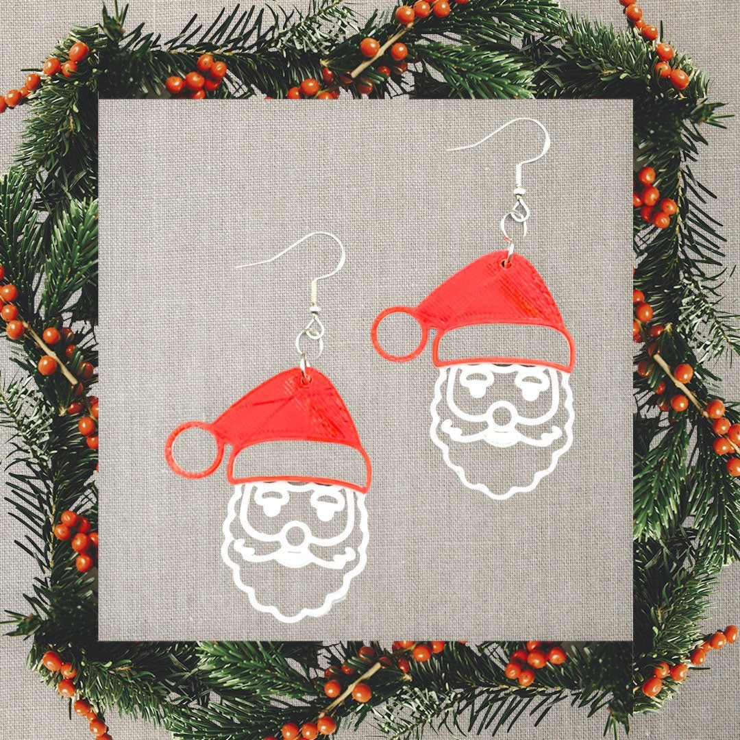 3D Printed Santa Claus Face Earrings/Custom Dual layer Colors/Christmas Earrings /Holiday Earrings
