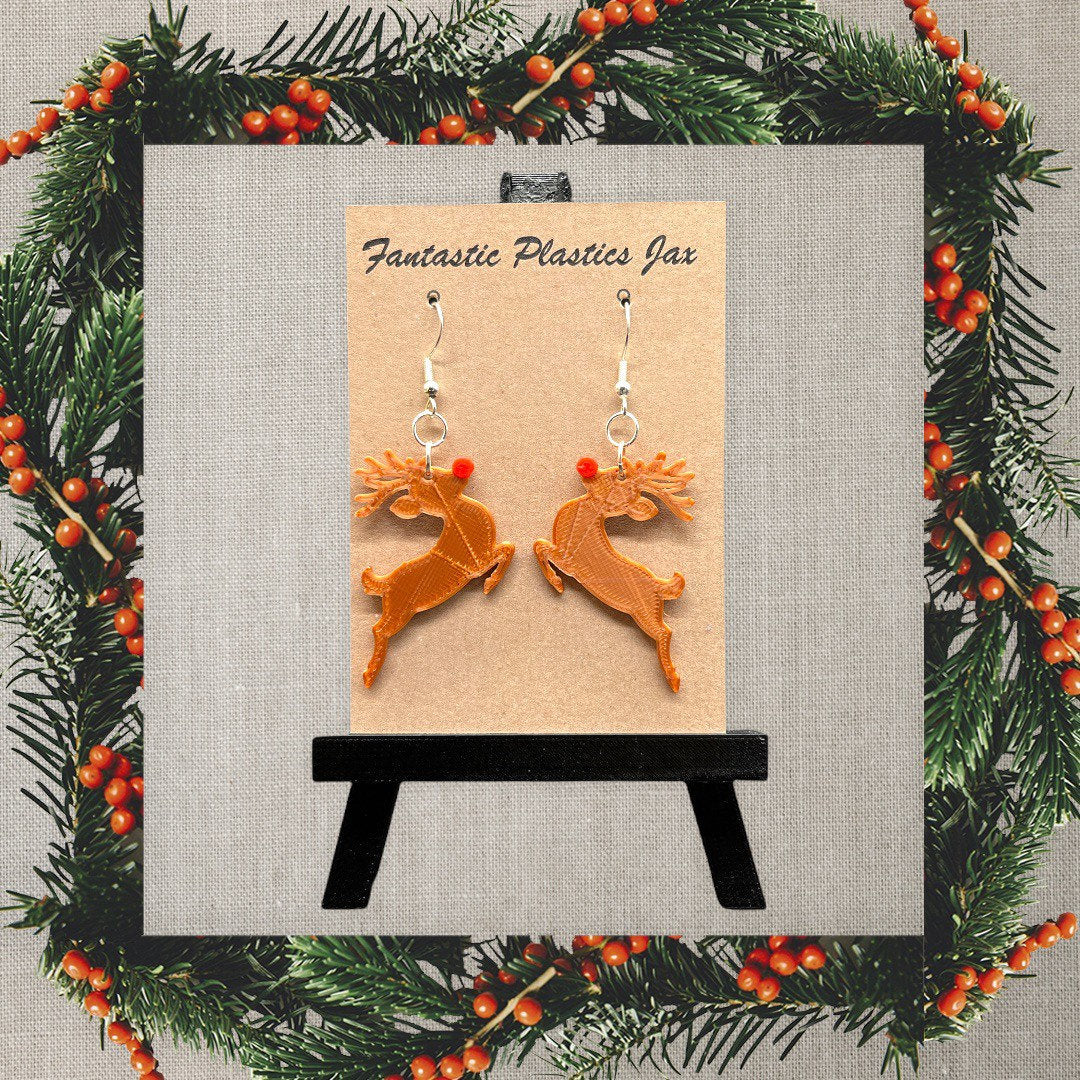 3D Printed Rudolph The Red Nose Reindeer Earrings/Custom Dual layer Colors/Christmas Earrings /Holiday Earrings