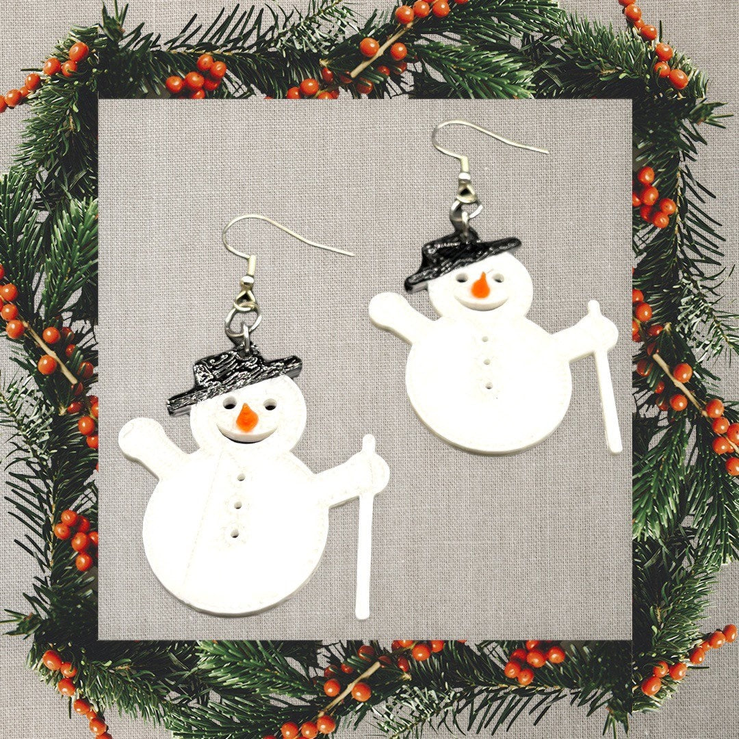 3D Printed Frosty The Snow Man Earrings/Custom Dual layer Colors/Christmas Earrings /Holiday Earrings