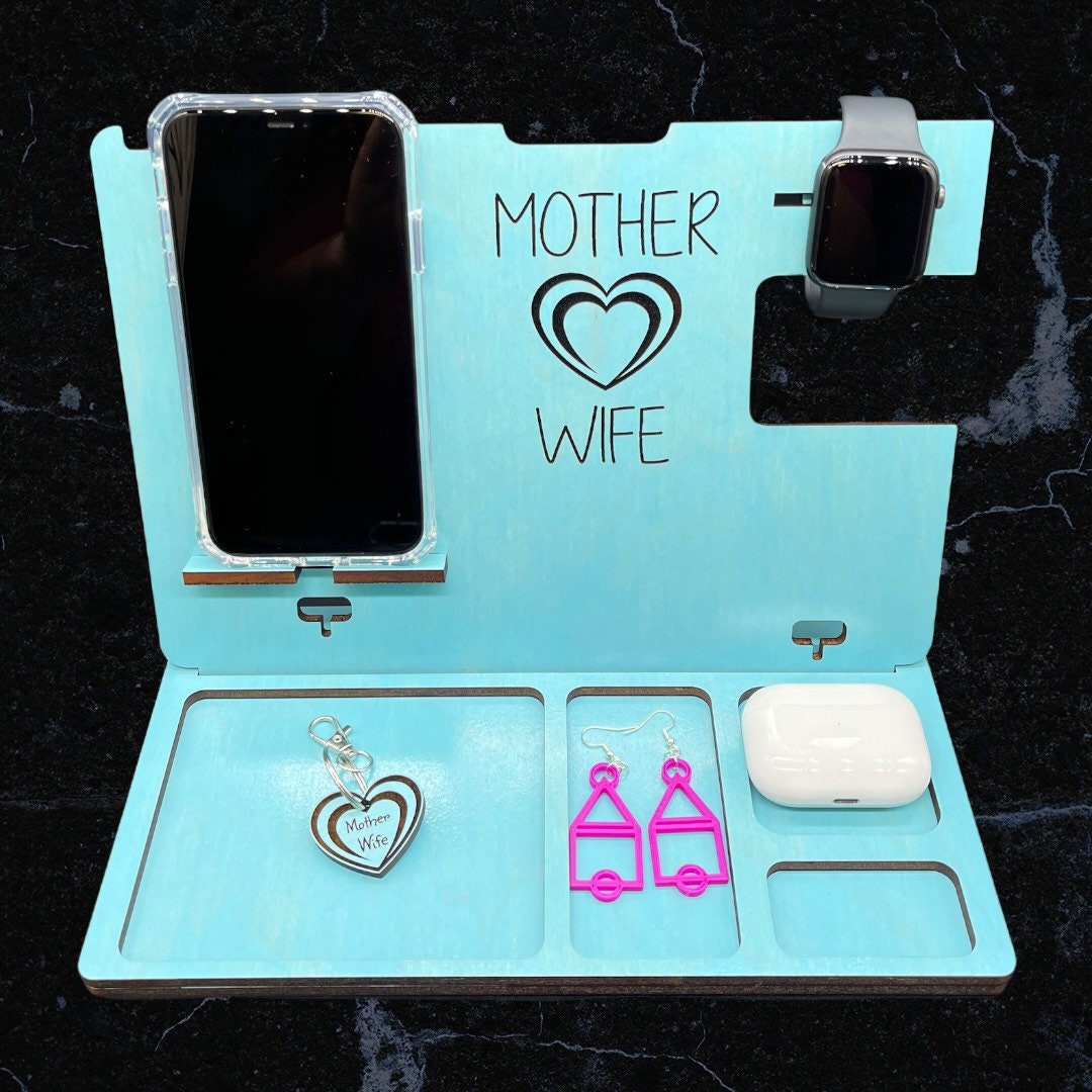 Laser Cut and Engraved Phone and Watch Docking Station/Gift for Husband, Wife, Significant Other/Nightstand/Personalized