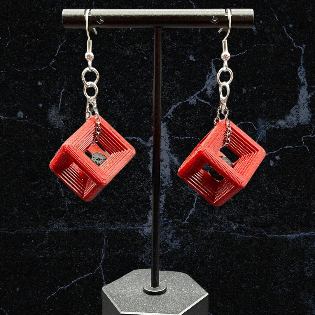 3D Printed Square Cube Earrings with REAL Lava Rock /Custom Color Combinations/Great for Gift/New Style/Design