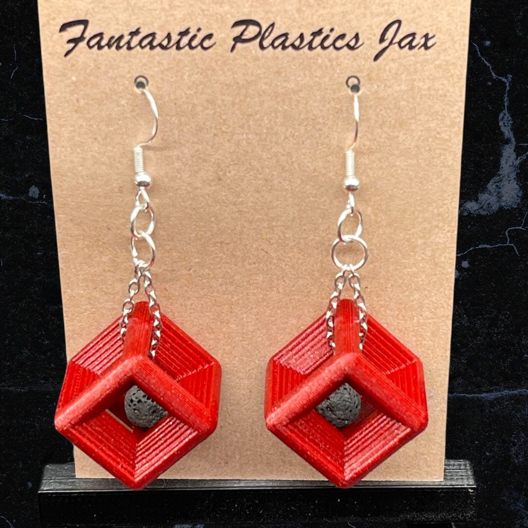 3D Printed Square Cube Earrings with REAL Lava Rock /Custom Color Combinations/Great for Gift/New Style/Design