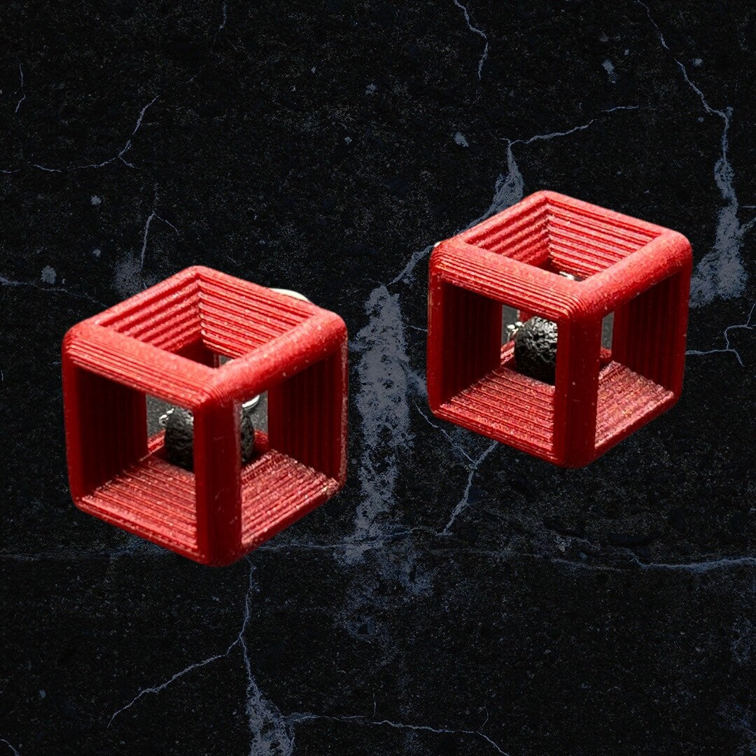 3D Printed Square Cube Earrings with REAL Lava Rock /Custom Color Combinations/Great for Gift/New Style/Design