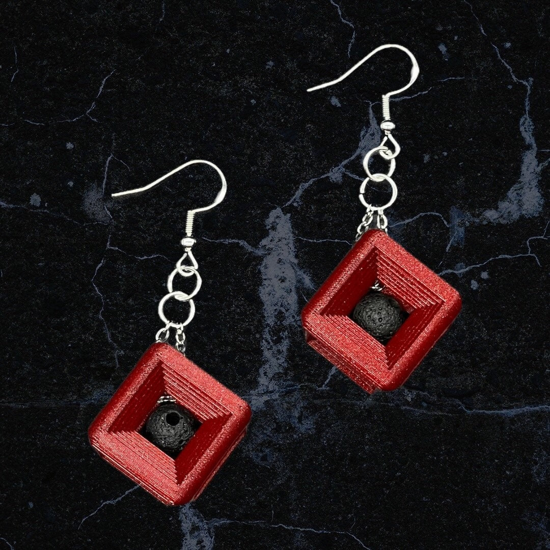 3D Printed Square Cube Earrings with REAL Lava Rock /Custom Color Combinations/Great for Gift/New Style/Design