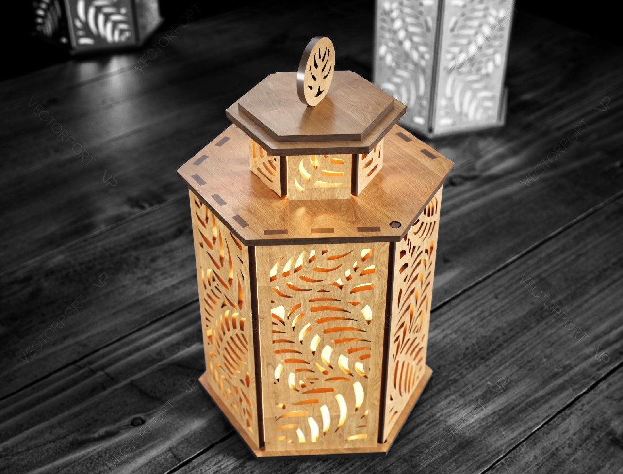 Wooden Tea-light Lantern with Tropical Leaves and Door/optional LED Pod & Remote/Perfect Gift for Wedding/Custom Wood Candle Holder