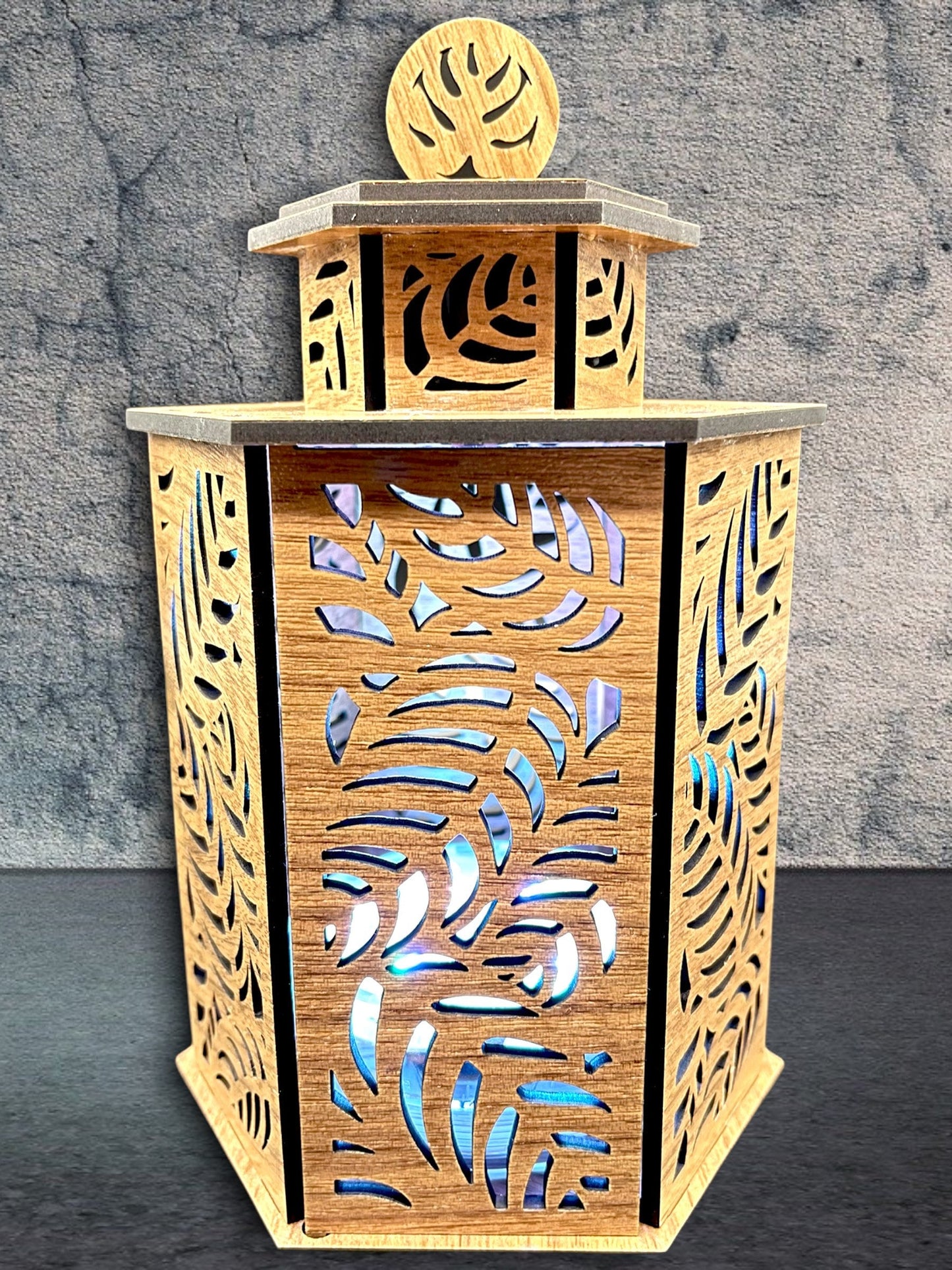 Wooden Tea-light Lantern with Tropical Leaves and Door/optional LED Pod & Remote/Perfect Gift for Wedding/Custom Wood Candle Holder