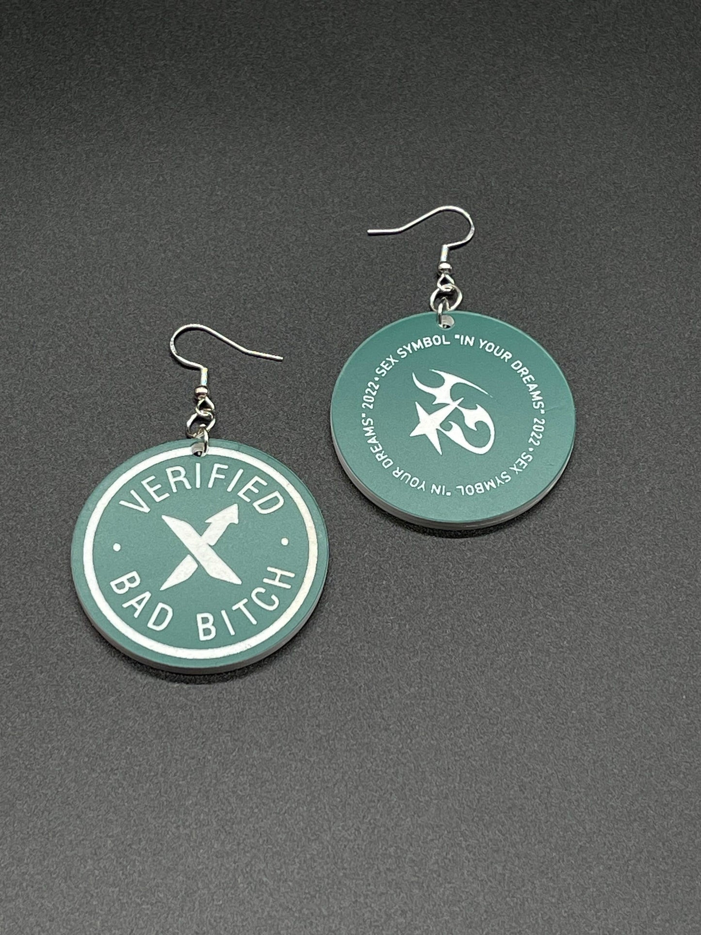 Verified Bad Bitch Sex Symbol Laser Cut and Engraved out of Dual Color Acrylic/In Your Dreams 2022/Double Sided Acrylic Earrings