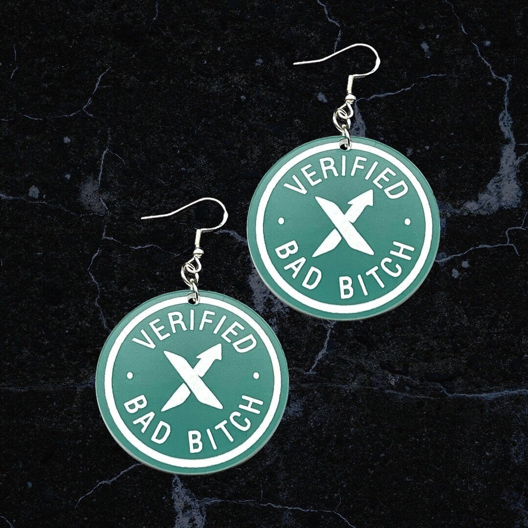 Verified Bad Bitch Sex Symbol Laser Cut and Engraved out of Dual Color Acrylic/In Your Dreams 2022/Double Sided Acrylic Earrings