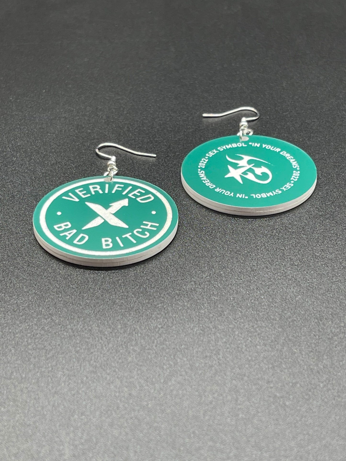 Verified Bad Bitch Sex Symbol Laser Cut and Engraved out of Dual Color Acrylic/In Your Dreams 2022/Double Sided Acrylic Earrings