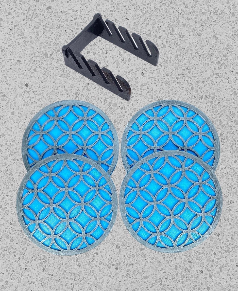 3D Printed Cathedral Style Drink Coaster/Set of 4 with Free Holder/Custom Color Options