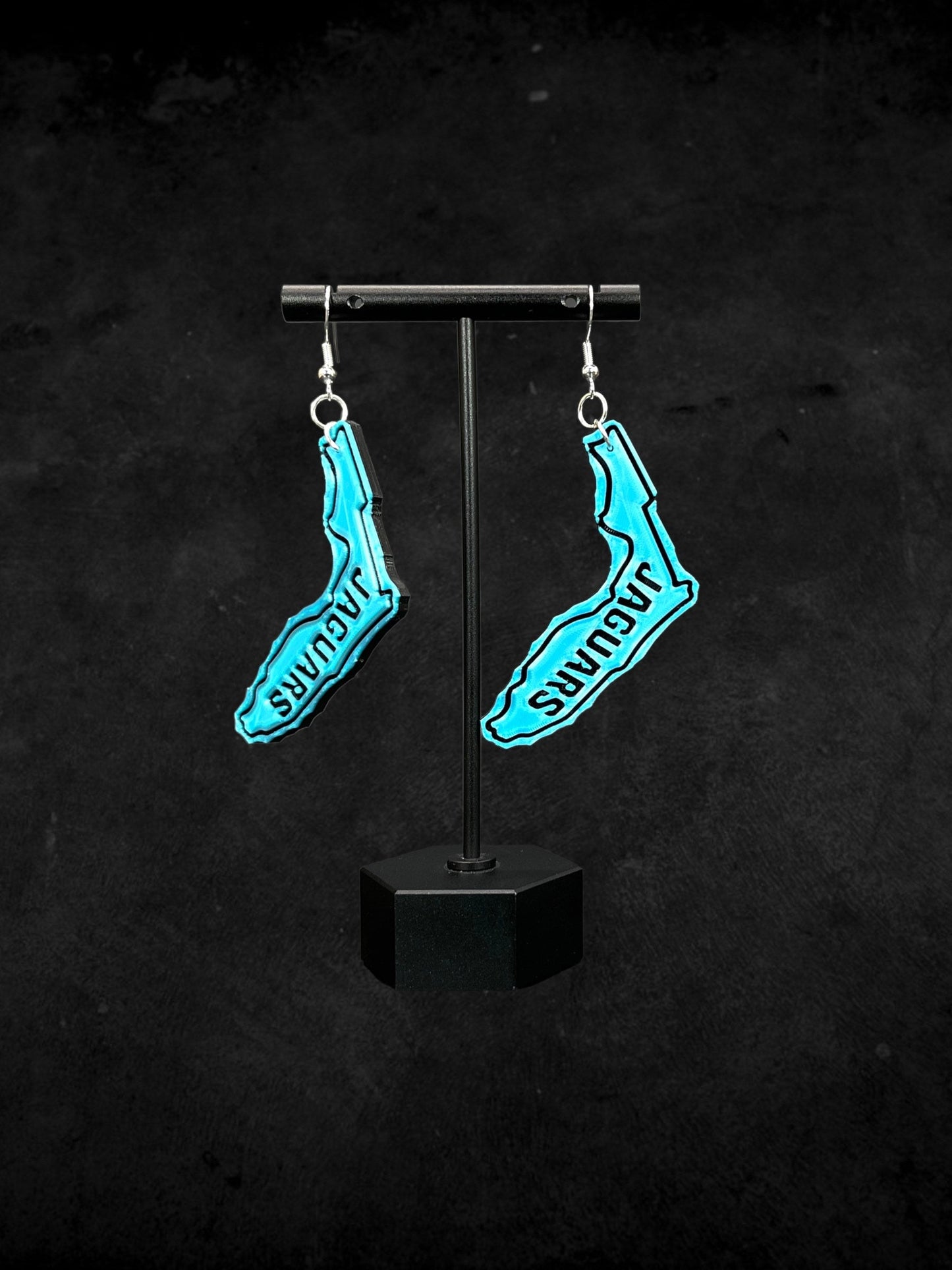 3D Printed Jaguars Florida Earrings in Black with Team's Teal Accent