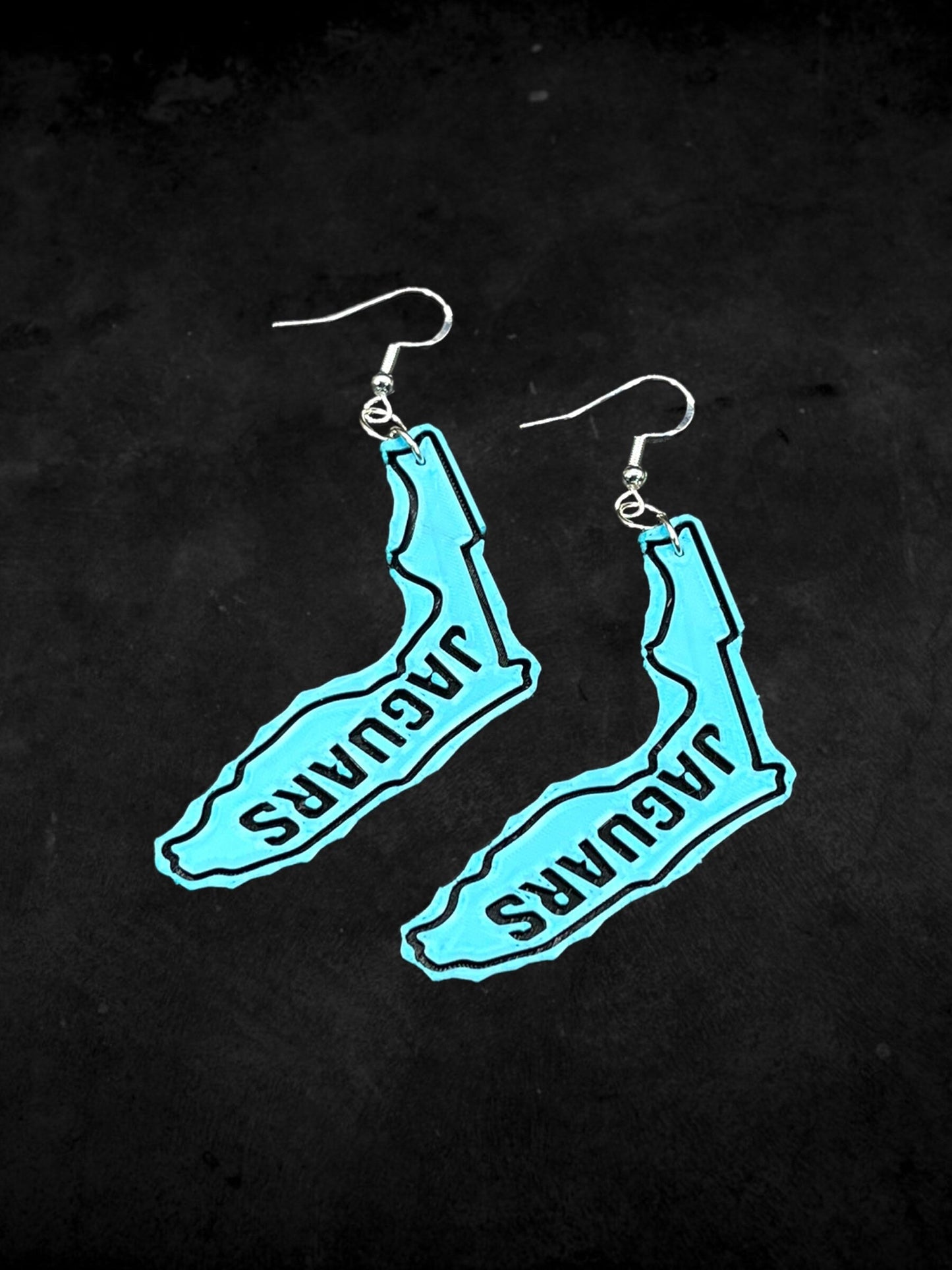 3D Printed Jaguars Florida Earrings in Black with Team's Teal Accent