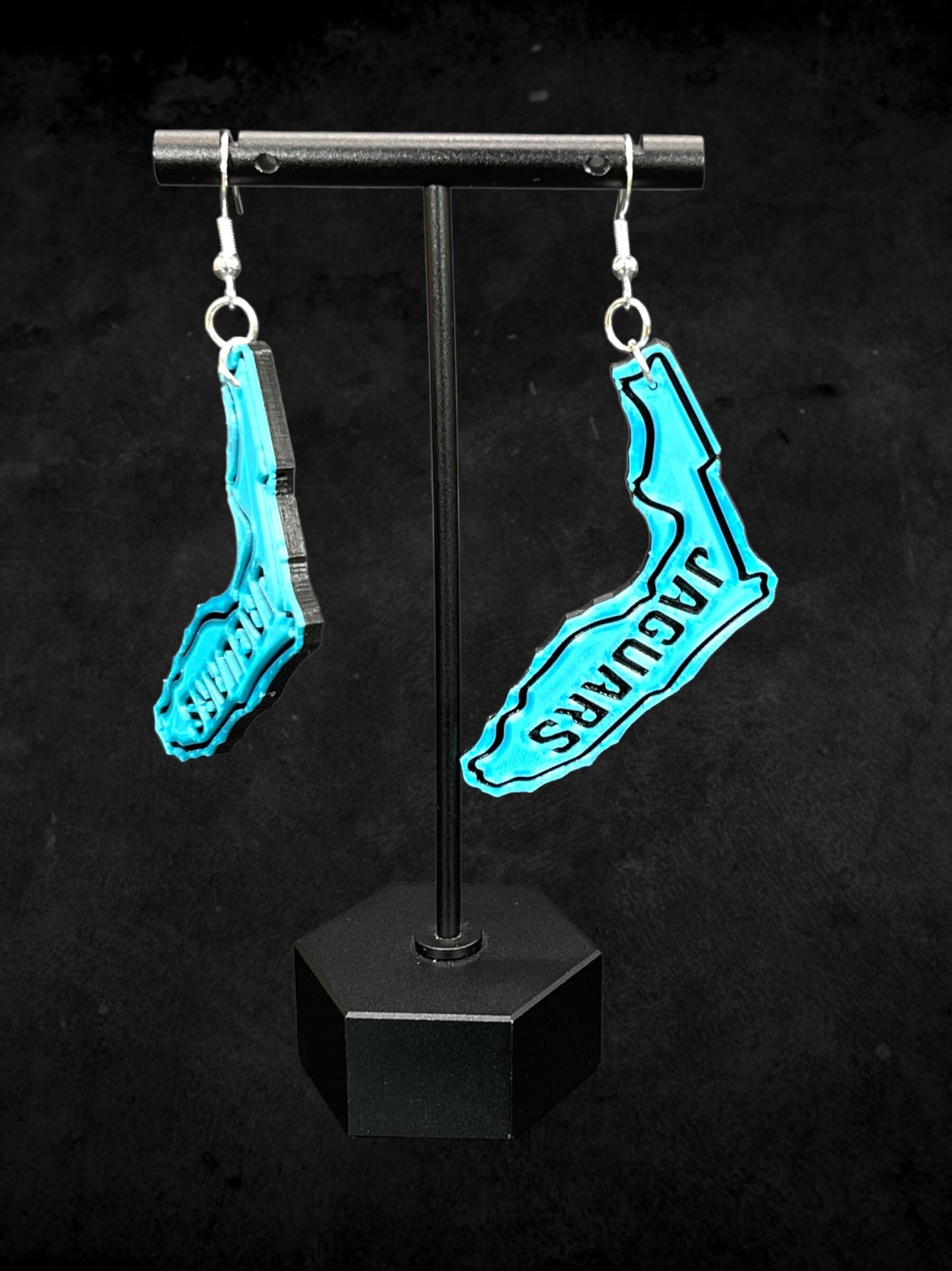 3D Printed Jaguars Florida Earrings in Black with Team's Teal Accent