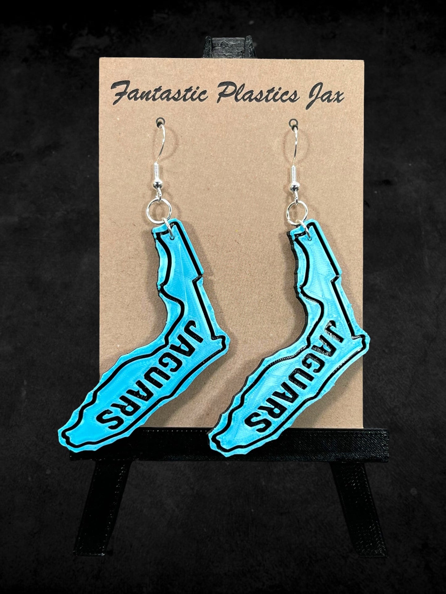 3D Printed Jaguars Florida Earrings in Black with Team's Teal Accent