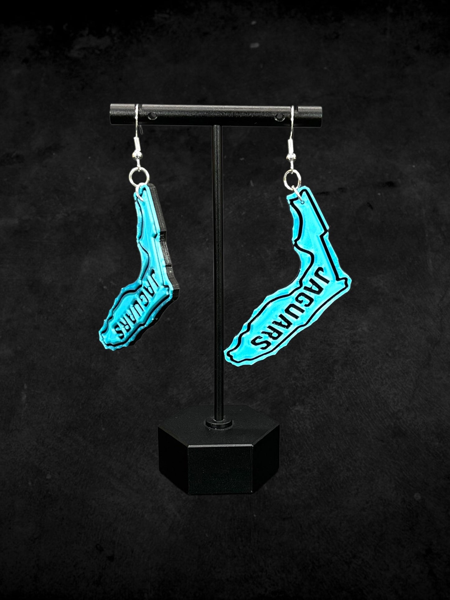 3D Printed Jaguars Florida Earrings in Black with Team's Teal Accent