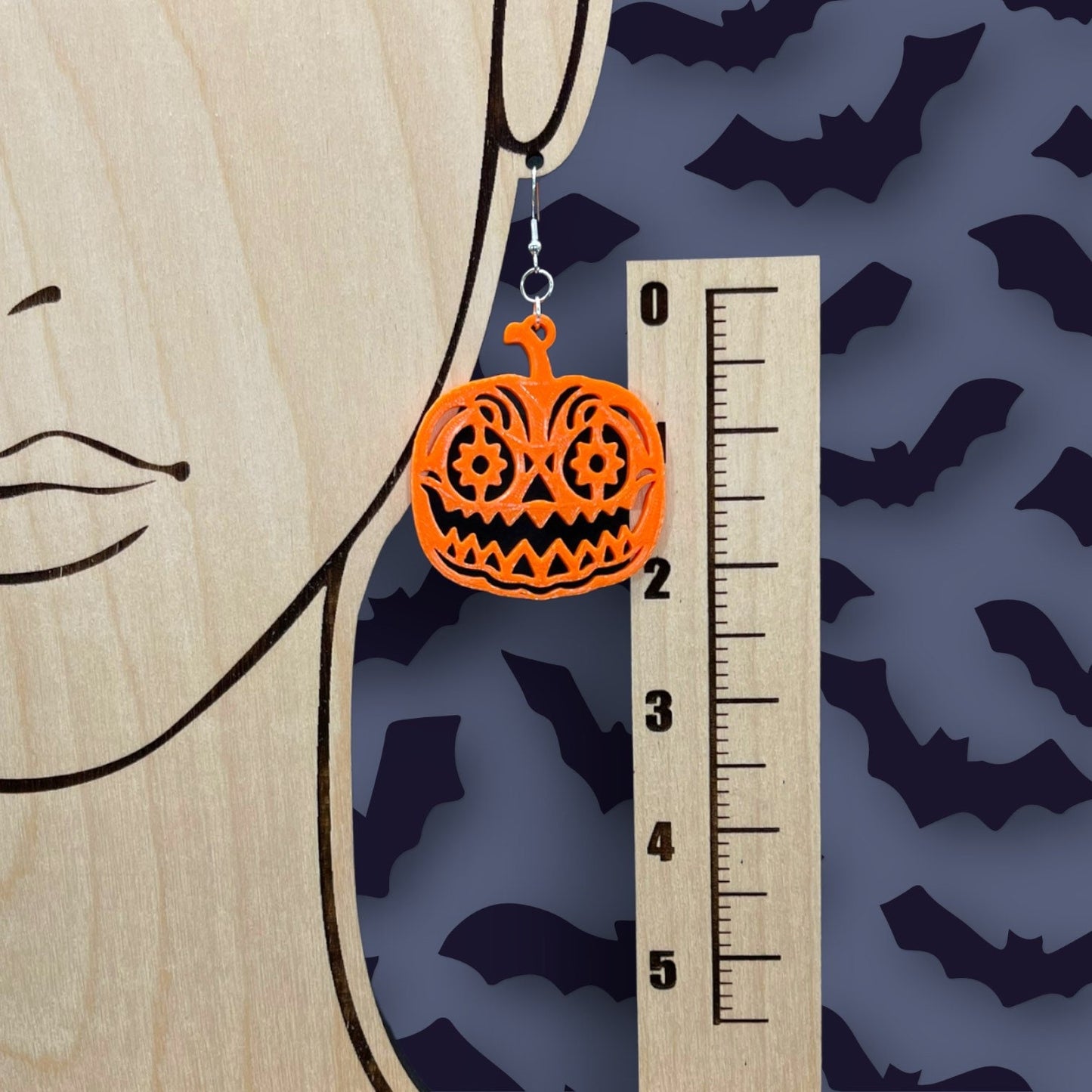 3D Printed Day of the Living Dead Pumpkin Earrings/Super Lightweight/Custom Color/Halloween gift available in Fluorescent colors
