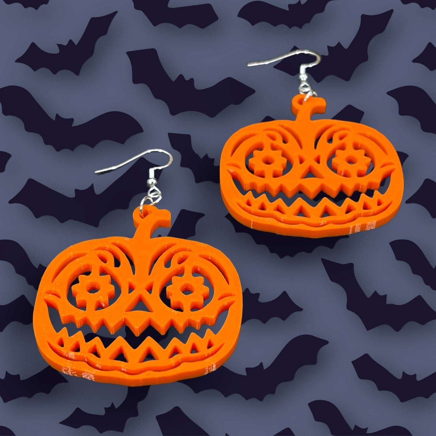 3D Printed Day of the Living Dead Pumpkin Earrings/Super Lightweight/Custom Color/Halloween gift available in Fluorescent colors