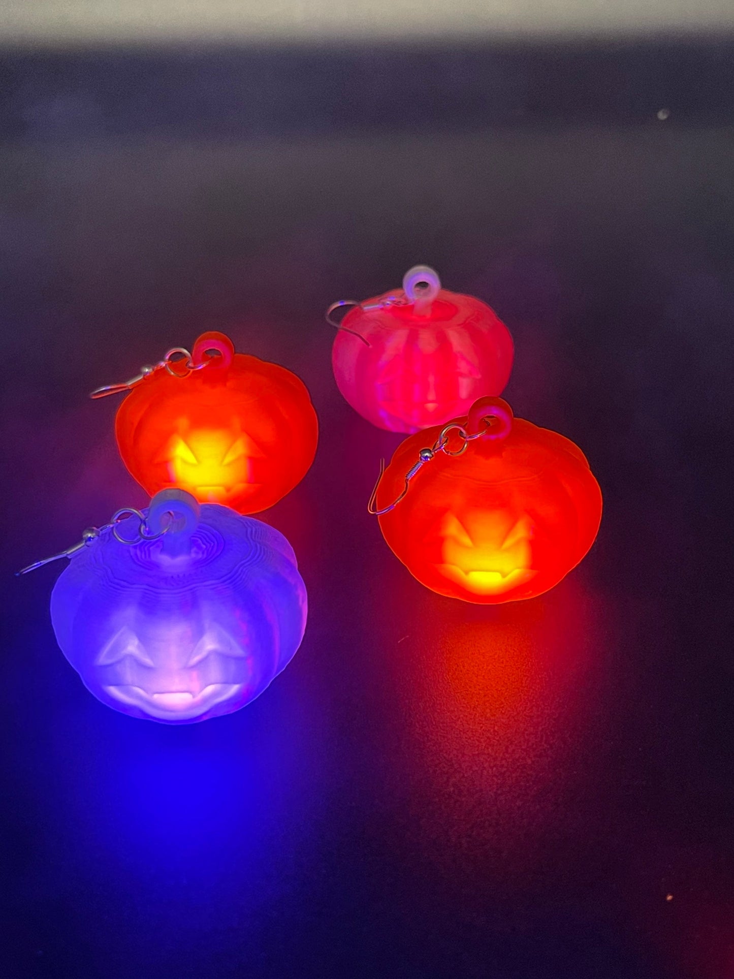 3D Printed Light Up Jack-O-Lantern Pumpkin Earrings/Lightweight/Custom Colors/Halloween Accessory available in Fluorescent colors