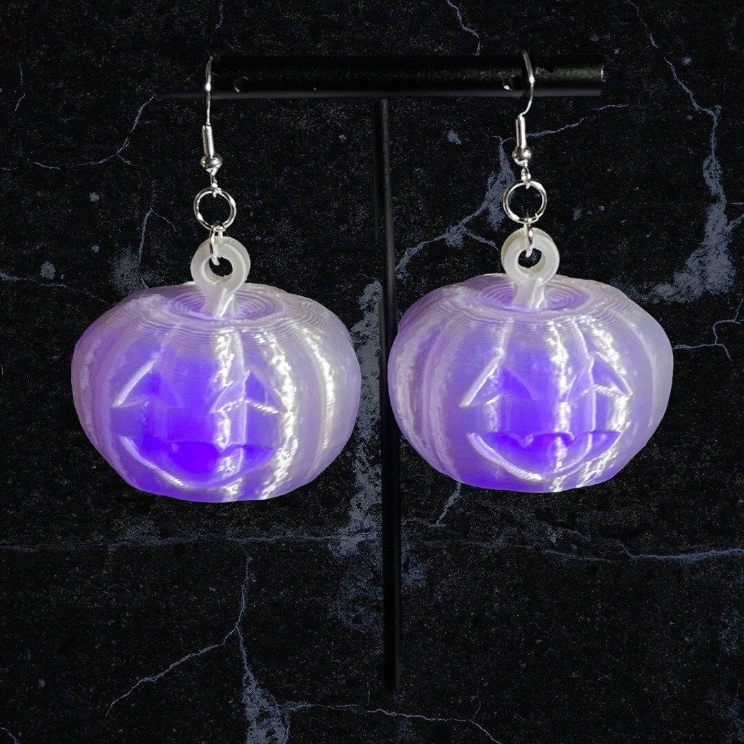 3D Printed Light Up Jack-O-Lantern Pumpkin Earrings/Lightweight/Custom Colors/Halloween Accessory available in Fluorescent colors