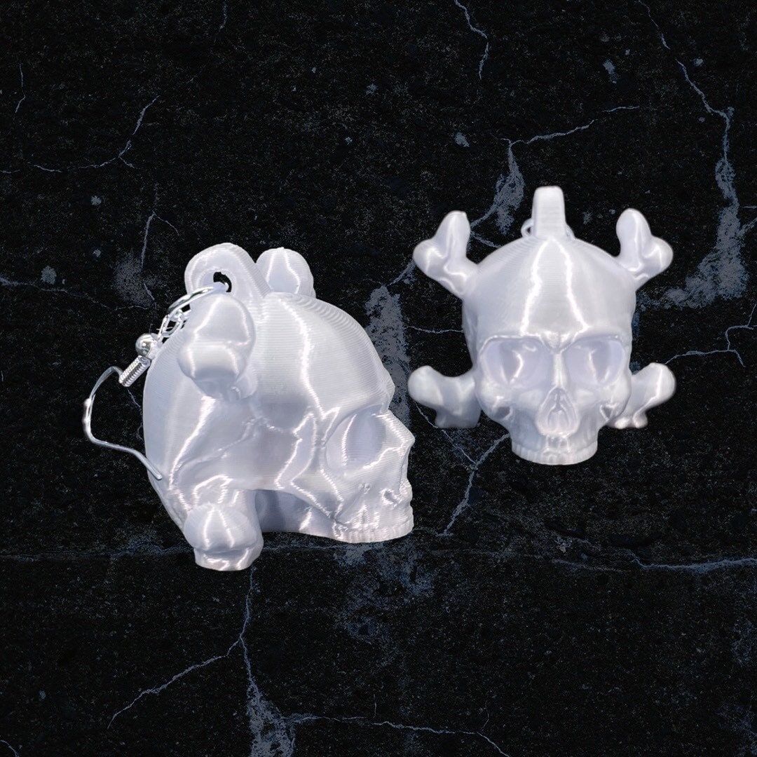 3D Printed Skull and Crossbones Earrings/Super Lightweight/Custom Color/Halloween accessory available in Fluorescent colors