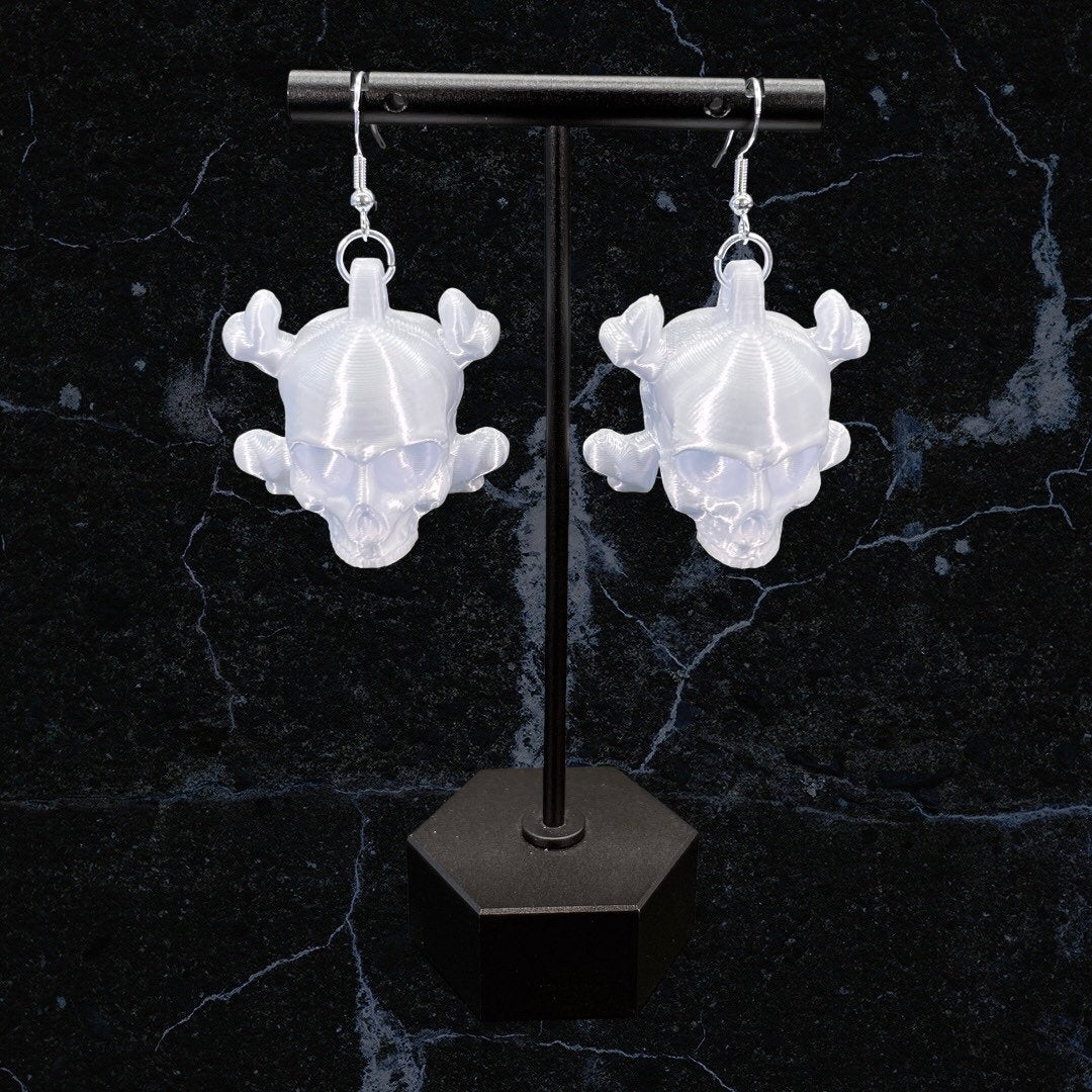 3D Printed Skull and Crossbones Earrings/Super Lightweight/Custom Color/Halloween accessory available in Fluorescent colors