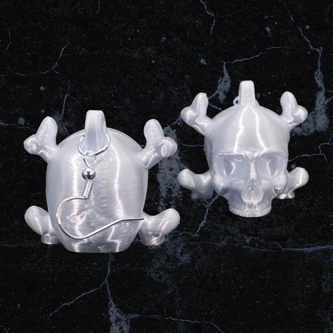 3D Printed Skull and Crossbones Earrings/Super Lightweight/Custom Color/Halloween accessory available in Fluorescent colors