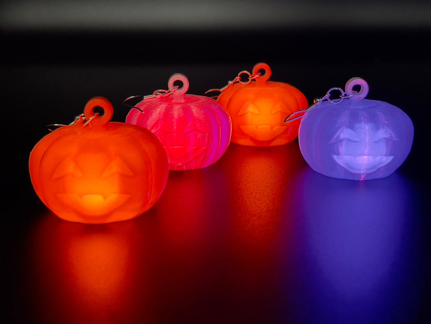 3D Printed Light Up Jack-O-Lantern Pumpkin Earrings/Lightweight/Custom Colors/Halloween Accessory available in Fluorescent colors