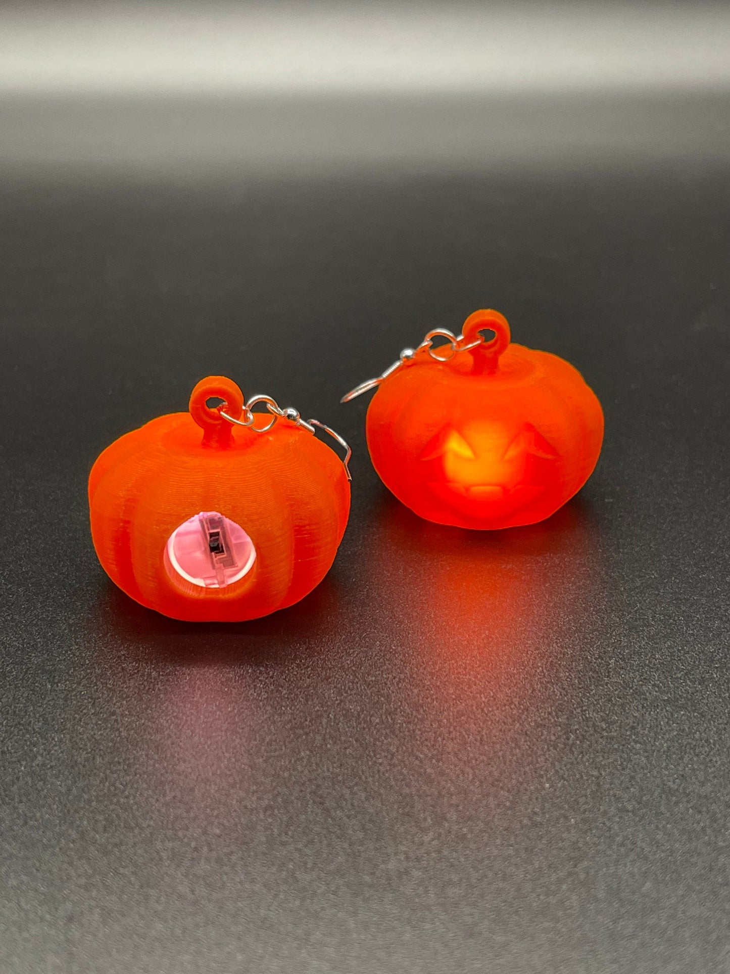 3D Printed Light Up Jack-O-Lantern Pumpkin Earrings/Lightweight/Custom Colors/Halloween Accessory available in Fluorescent colors