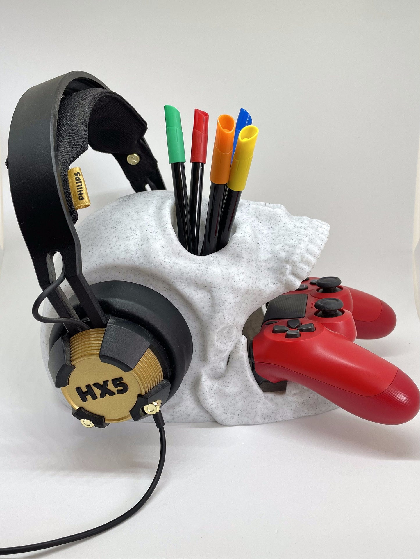 Multi Purpose 3D Printed Skull Holder/Custom Color/Great Gift for a Gamer /Headphone holder, Pen Holder, Dice Tower, Controller Holder
