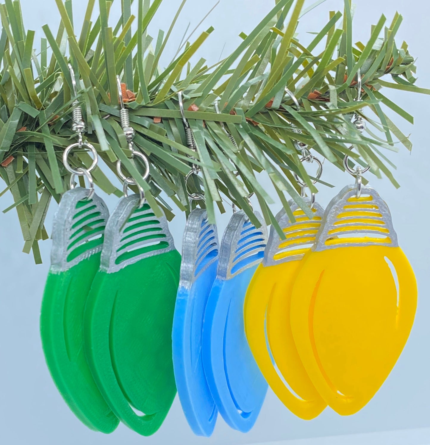 3D Printed Christmas Light Bulb Earrings - Hand Painted
