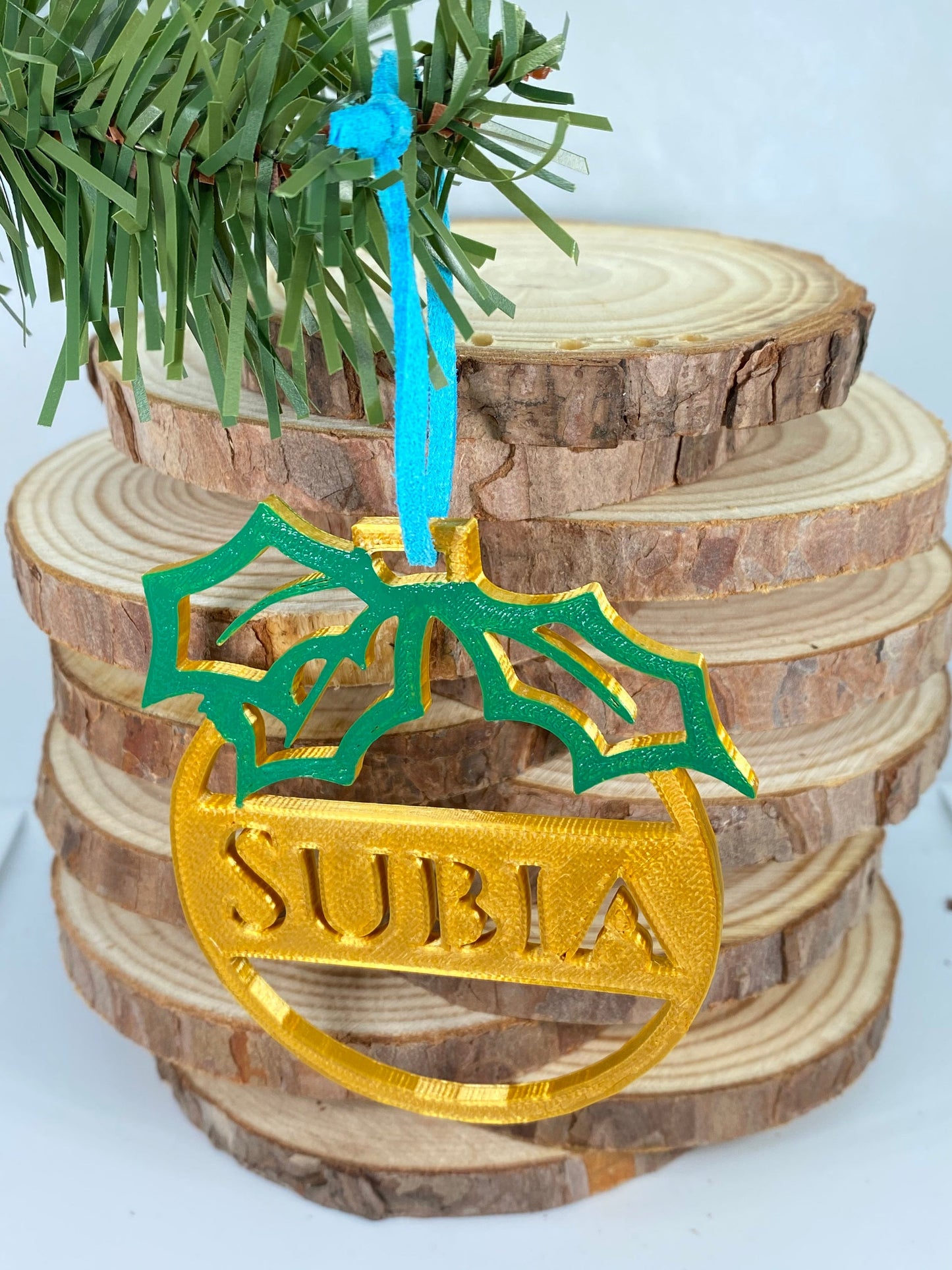 3D Printed Customizable Christmas Ornament with Name with Leather Loop